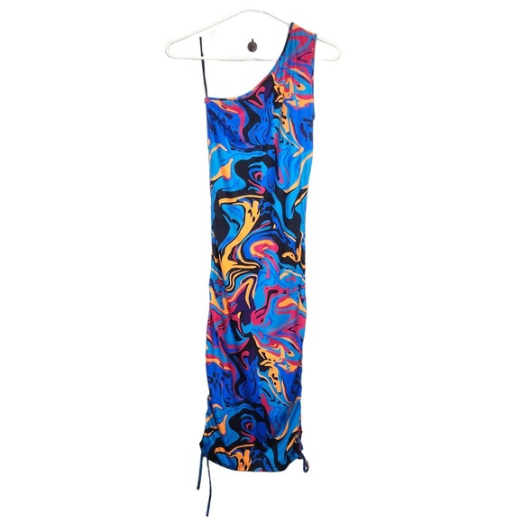 Shein Psychedelic Wavy Print One Shoulder Body Con Maxi Dress - Picture 5 of 5